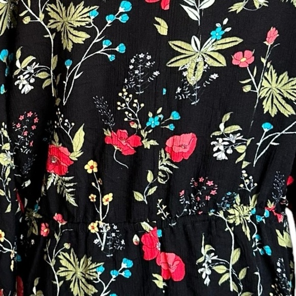 EXPRESS BLACK FLORAL CRINKLE GAUZE CINCH DRAWSTRING OPEN FRONT KIMONO TOP M - Picture 16 of 17